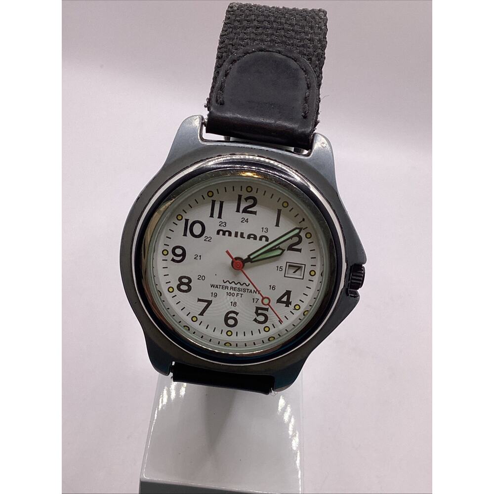 Milan Mens Silver Black Tone Quartz Fashion Watch New Battery